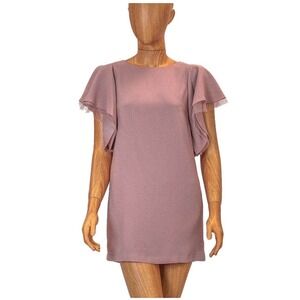 BCBGMAXAZRIA Blush Pink Flutter Sleeve Sheath Dress Lace Trim Size 0